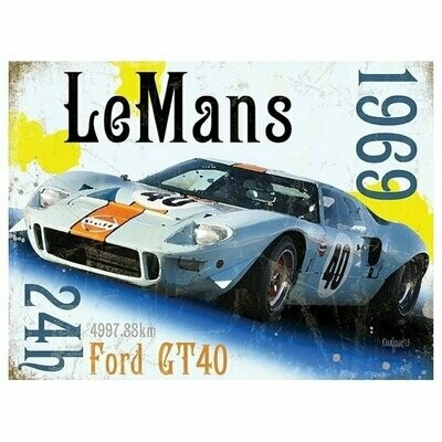 Plaque Métal Publicitaire Vintage " Ford GT40 du Mans 1969 "