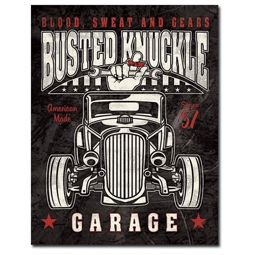 Plaque Métal Publicitaire Vintage Hot Rod " Busted Knuckle "