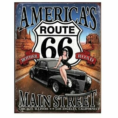 Plaque Métal Publicitaire Vintage Pin Up et Route 66 
