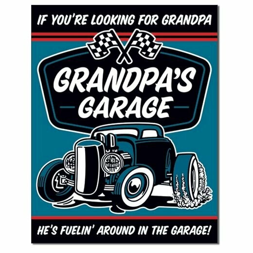 Plaque Métal Publicitaire Vintage  Hot Rod  "Grandpa's garage "