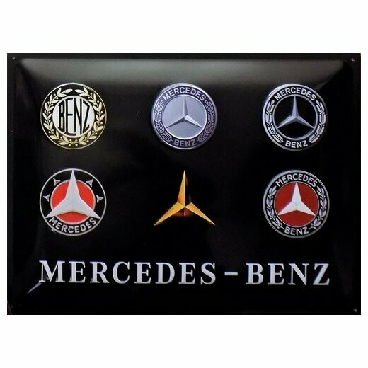 Plaque Métal  Publicitaire Vintage  " Logo Mercedes Collage "