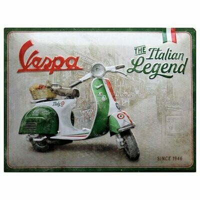 Plaque Métal Publicitaire Vintage "Vespa The Italian Legend "