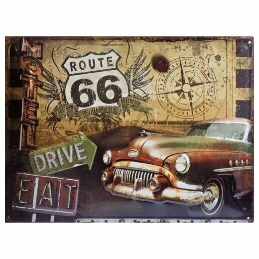 Plaque  Métal Publicitaire Vintage " Route 66 "