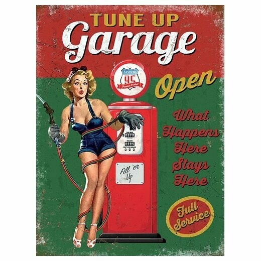 Plaque Métal Publicitaire  Vintage  Pin up " Tune Up Garage "