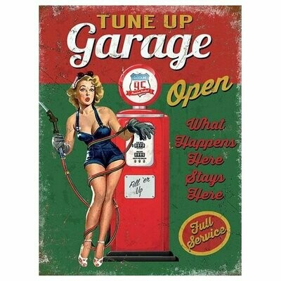 Plaque Métal Publicitaire Vintage Pin up " Tune Up Garage "