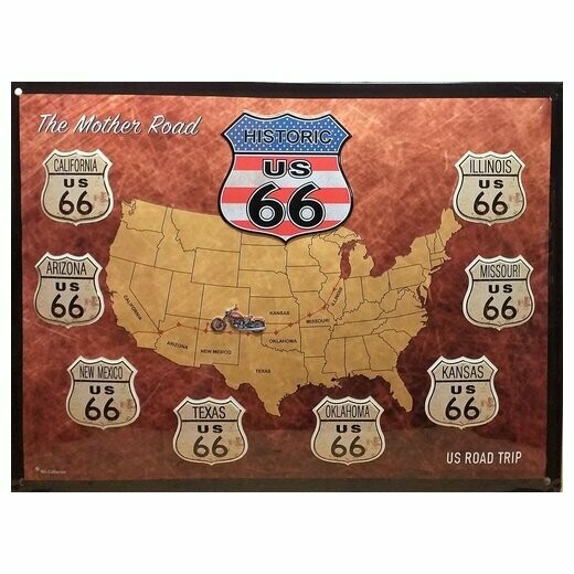 Plaque Métal   Publicitaire Vintage "Route 66"
