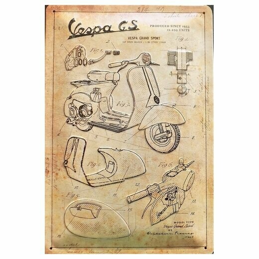 Plaque  Métal Publicitaire Vintage " Vespa GS "