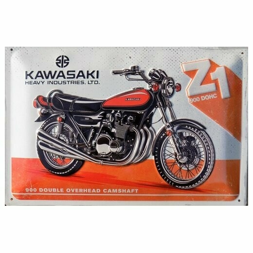 Plaque  Métal Publicitaire Vintage " Kawasaki 900 "