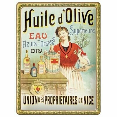 Plaque Métal Publicitaire Vintage "Huile D 'Olive"