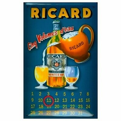 Plaque Métal Publicité Vintage "Ricard 5 volumes d eau "