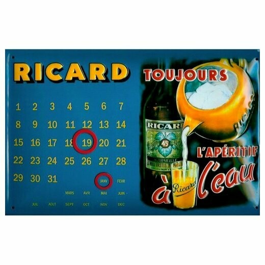 Calendrier Métal Publicitaire   Vintage " Ricard Toujours '"