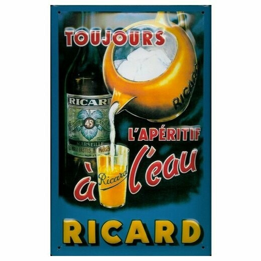 Plaque Métal  Publicitaire Vintage   " Ricard l'Apéritif à l eau "