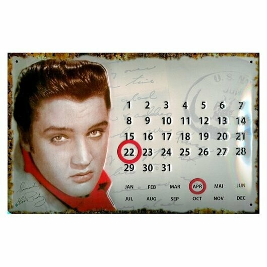 Calendrier  Métal  Publicitaire  Vintage   "Elvis Presley"