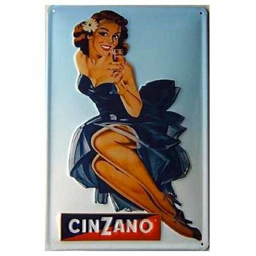 Plaque Métal  Publicité  Vintage  "  Pin Up Cinzano "