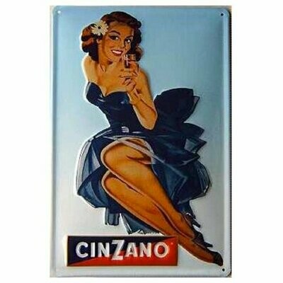 Plaque Métal Publicité Vintage " Pin Up Cinzano "