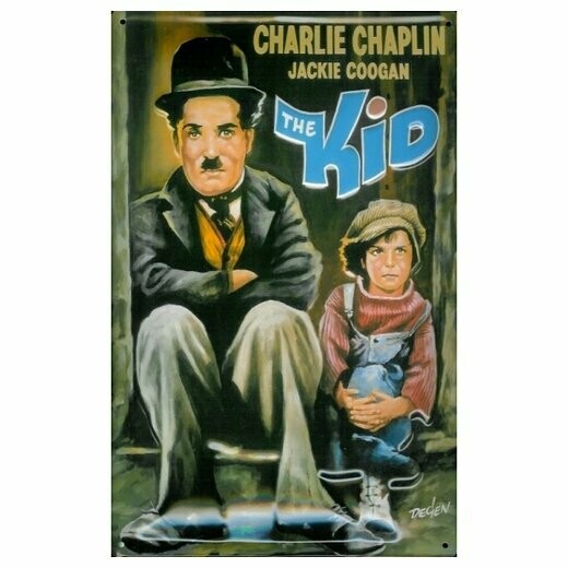 Plaque Métal Publicitaire   Vintage   " Charlie Chapelin The Kid "