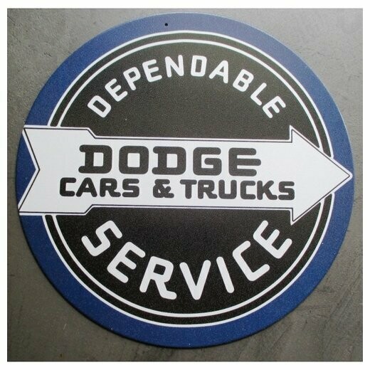 Plaque Publicitaire Vintage "Logo Rond Dodge Cars et Trucks"