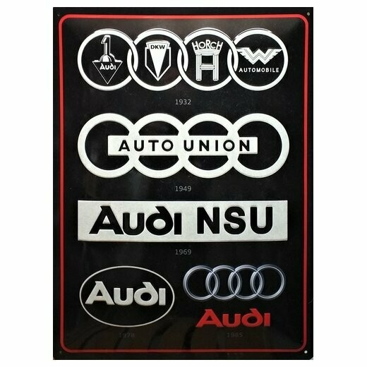 Plaque  Métal  Publicitaire Vintage  Audi  "Logo de 1932 à 1995"