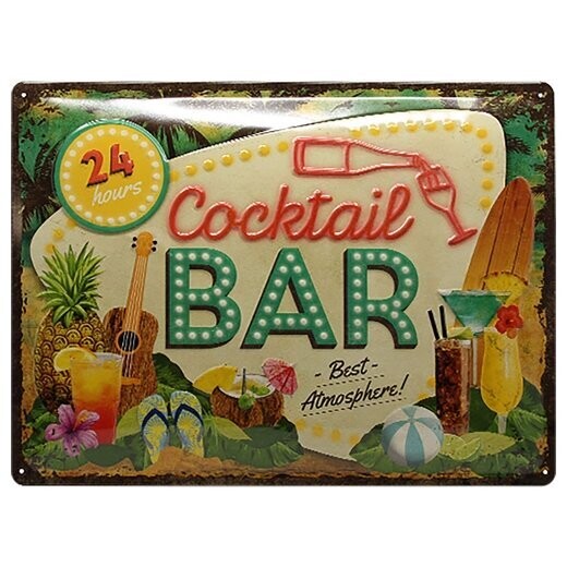 Plaque Métal  Publicitaire  Vintage   "Cocktail   Bar "