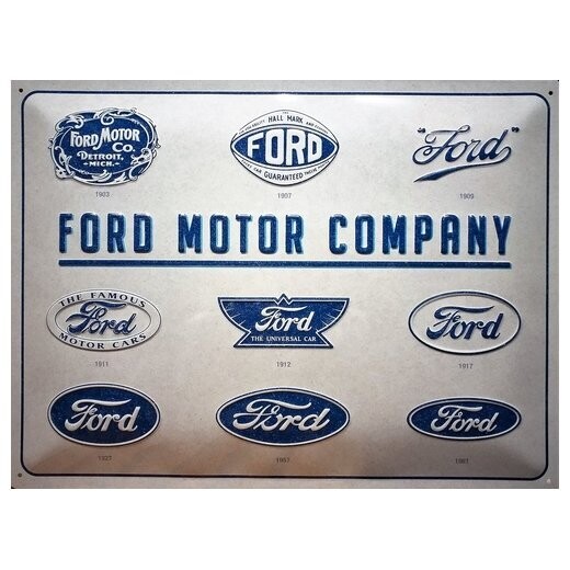 Plaque  Métal Publicitaire Vintage " Logo Ford de 1903 à 1961 "