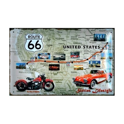 Plaque Métal Publicitaire Vintage " Route 66 "