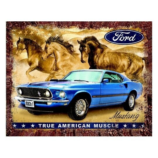 Plaque  Métal  Publicitaire Vintage "Mustang True  American Muscle "