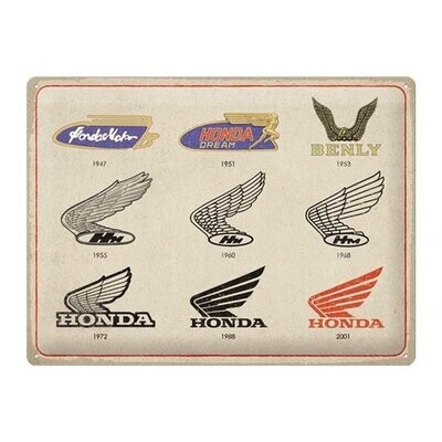 Plaque Métal Publicitaire Vintage " Logo Honda de 1947 à 2001 "
