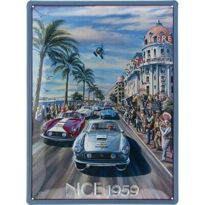 Plaque Métal Publicitaire Vintage "La Promenade Des Anglais avec Des Ferrari"