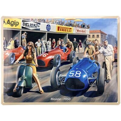 Plaque Métal Publicitaire Vintage "Monza 1970 avec des Ferrari "