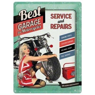 Plaque Métal Publicitaire Vintage "Pin Up Best Garage"