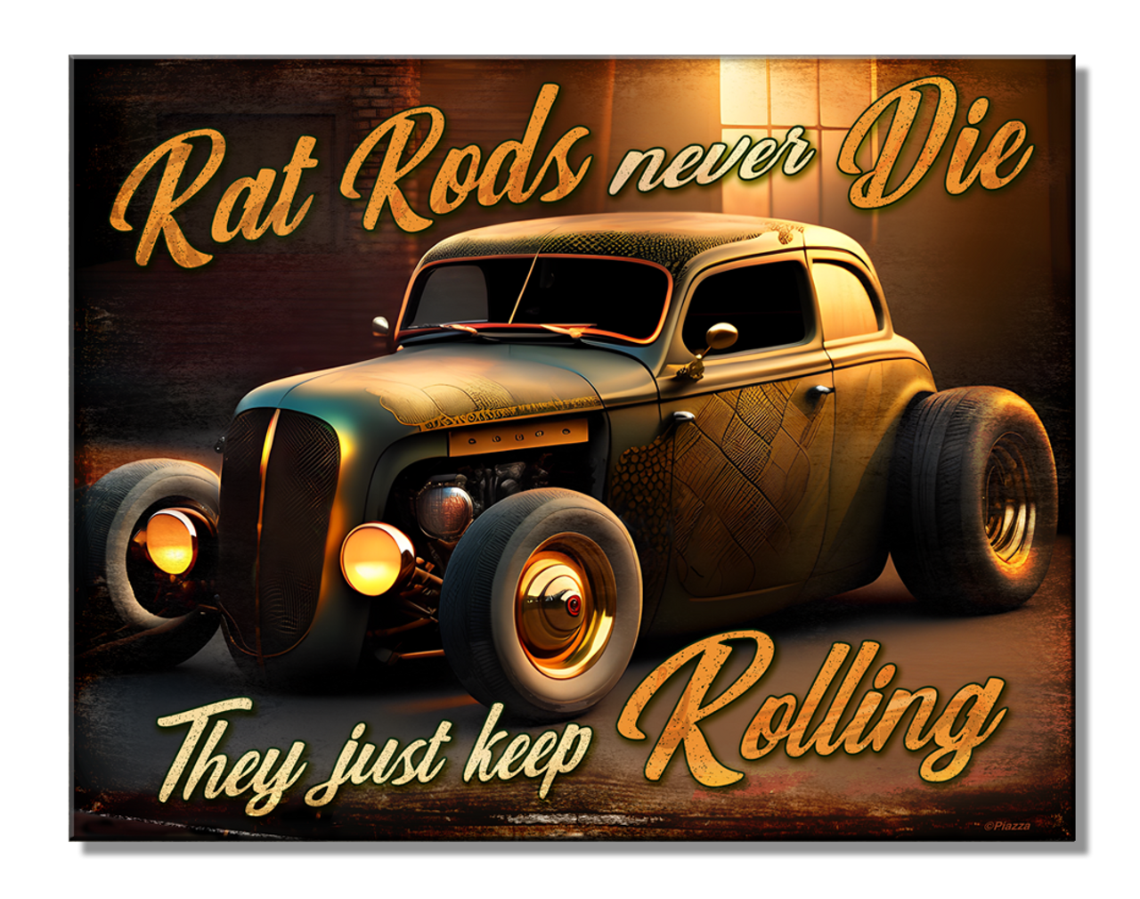 Plaque Métal Publicitaire Vintage "Hot Rod Never Day"