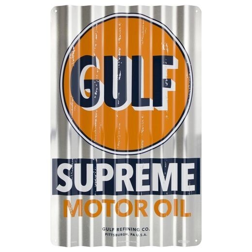 Plaque En Aluminium  Ondulée Vintage " Gulf"