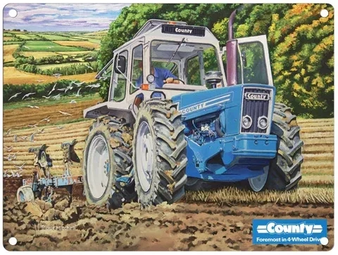 Plaque Métal Publicitaire Vintage Tracteur " County"