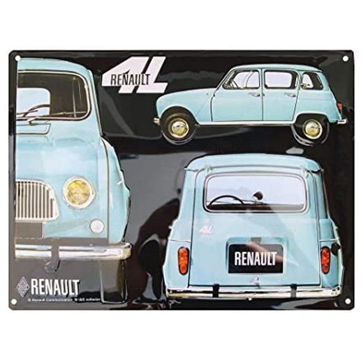 Plaque Métal Publicitaire Vintage "Renault 4L Bleue"