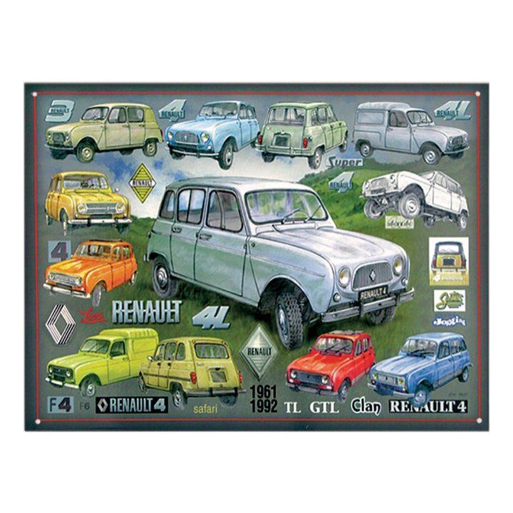 Plaque Métal Publicitaire Vintage " Renault 4L de 1961 à 1992"