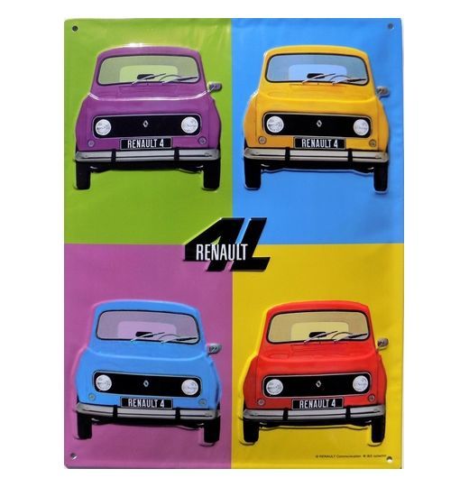 Plaque Métal Publicitaire Vintage " Renault 4L Pop Andy Warhol"