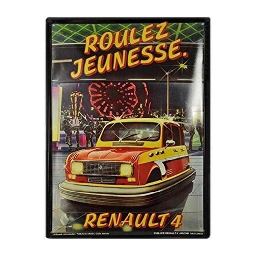 Plaque Métal Publicitaire Vintage " 4L  Roulez Jeunesse "