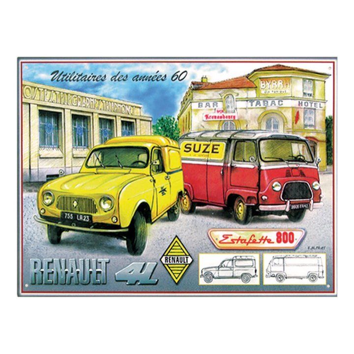 Plaque Métal Publicitaire Vintage "Utilitaires Renault des années 60"