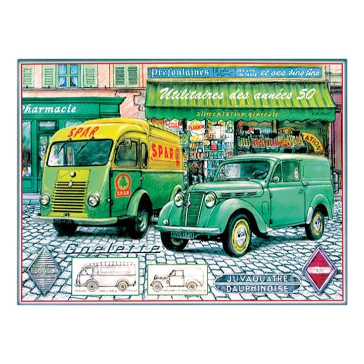 Plaque Métal Publicitaire Vintage "Utilitaires Renault des années 50"