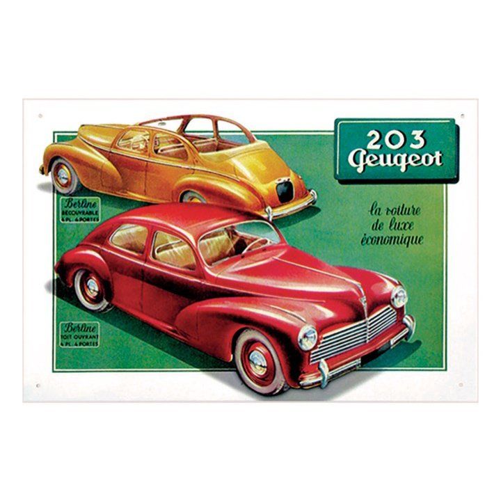 Plaque Métal Publicitaire Vintage "203 Découvrable et Cabriolet "