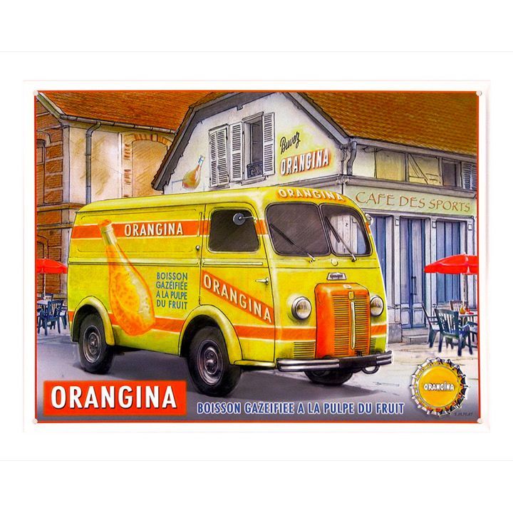 Plaque Métal Publicitaire Vintage "Peugeot D4 Orangina"