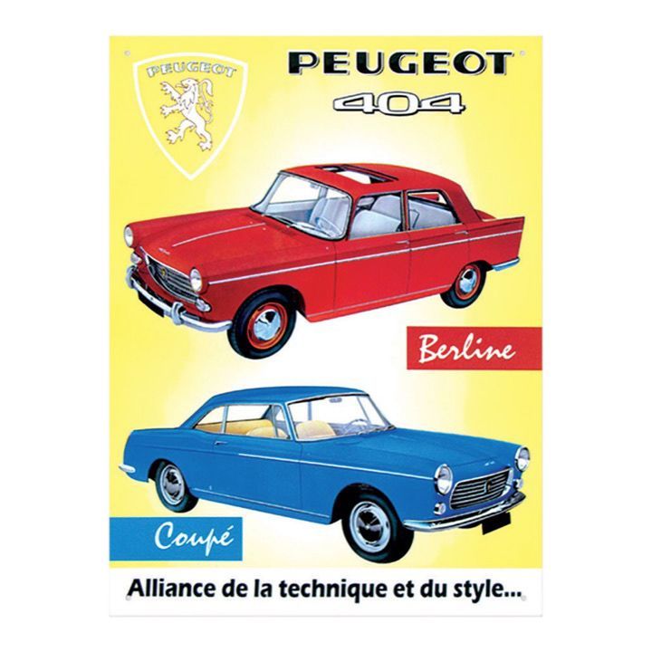 Plaque Métal Publicitaire Vintage "Peugeot 404 Berline "