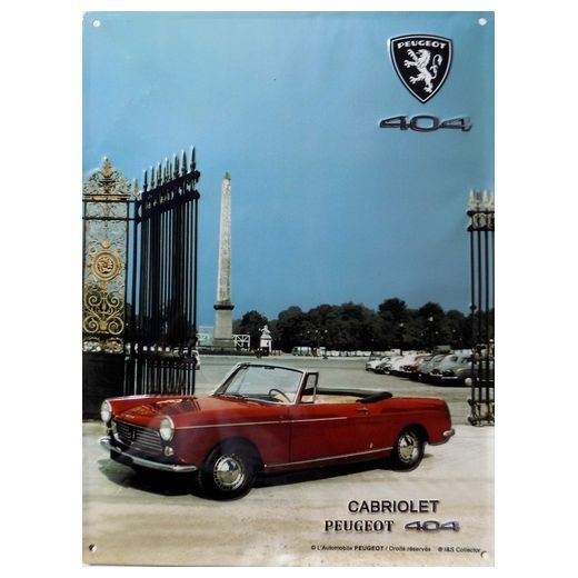 Plaque Métal Publicitaire Vintage " Peugeot 404 Cabriolet"