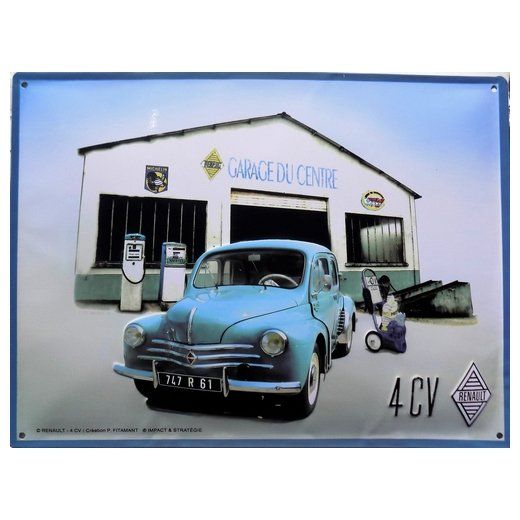 Plaque Métal Publicitaire Vintage " Renault 4 CV"