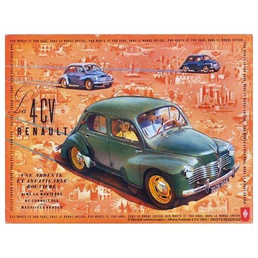 Plaque Métal Publicitaire Vintage " Renault 4CV "