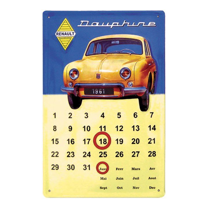 Calendrier en Métal Perpétuel " Renault Dauphine"