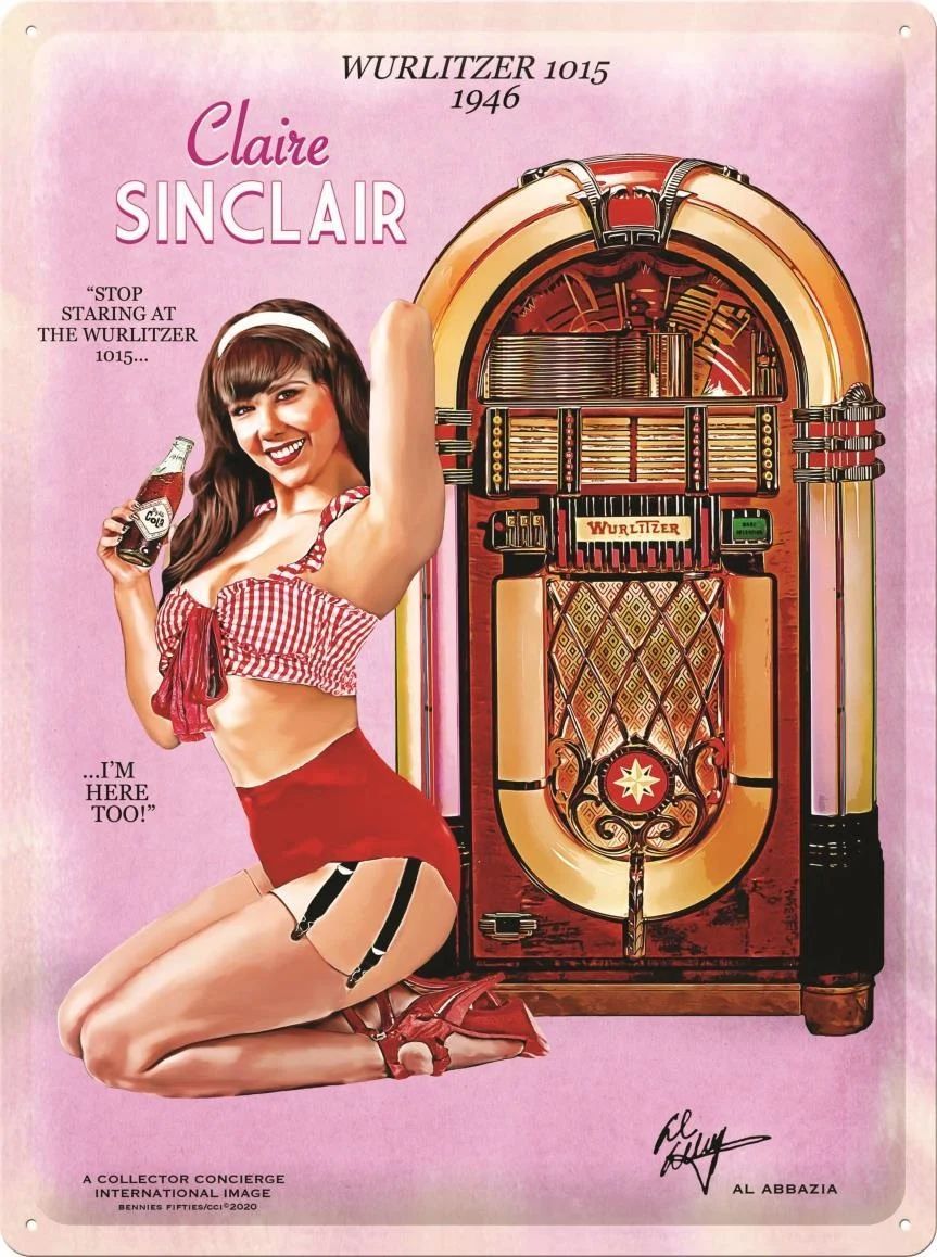 Plaque Métal Publicitaire Vintage "  Pin up Claire Sinclair"