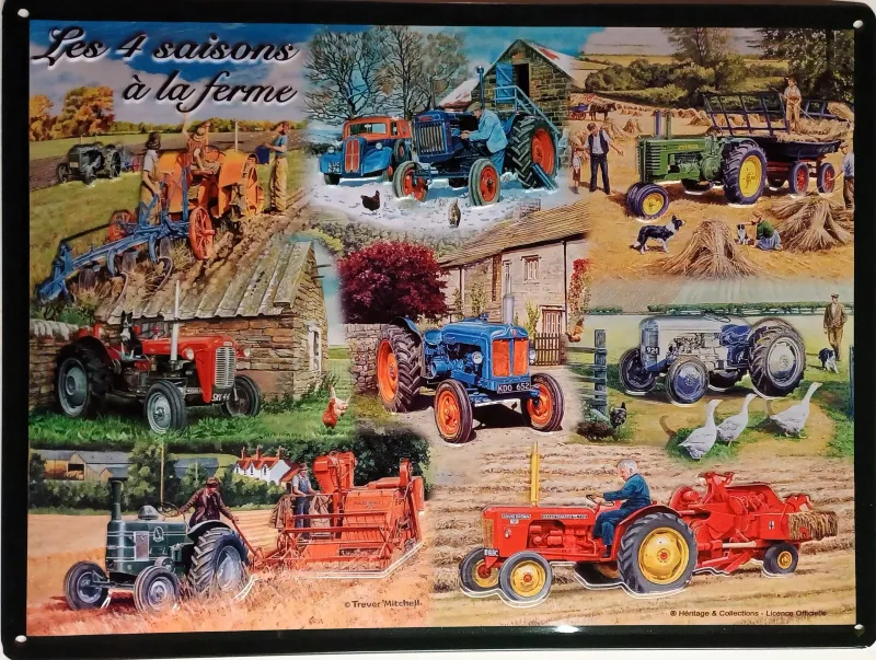 Plaque Métal Publicitaire Vintage Tracteurs " Les 4 Saisons à la Ferme"