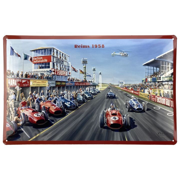 Plaque Publicitaire Vintage en Métal " Course Reims 1958"