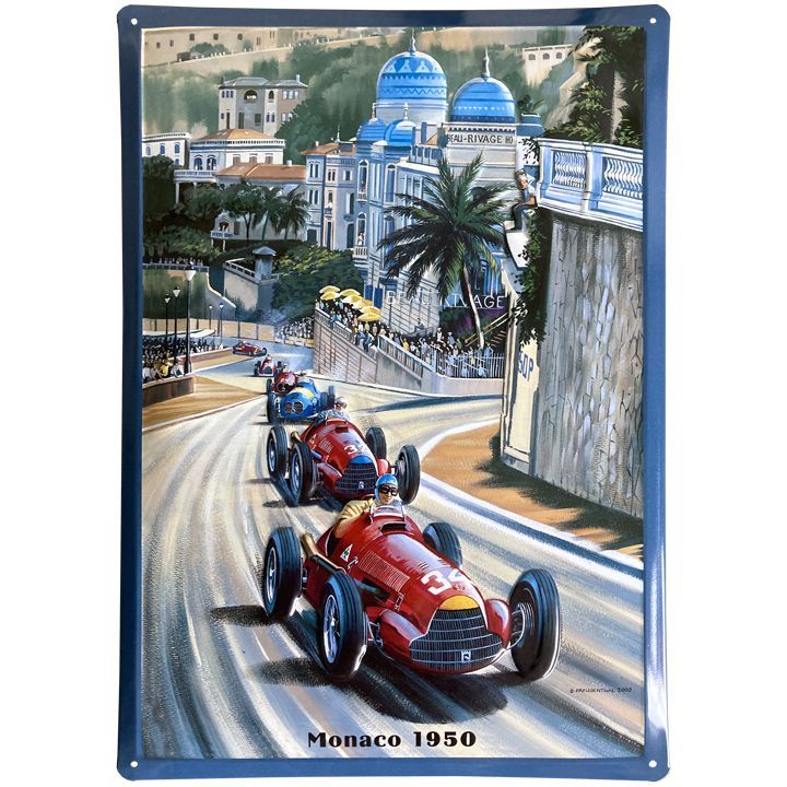 Plaque Publicitaire Vintage en Métal " Course à Monaco  1950"